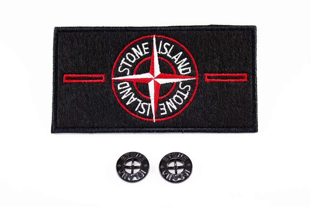 Патч Stone Island красно-белый + 2 пуговицы